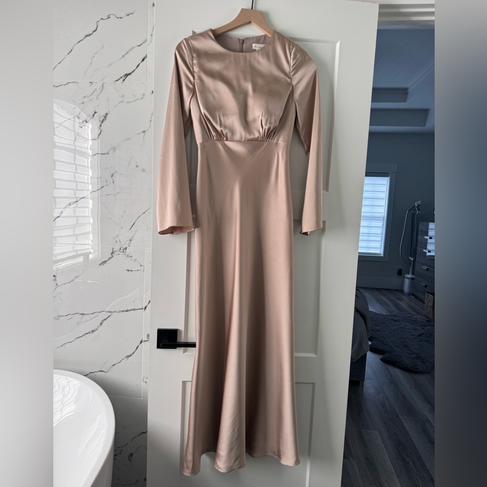 AW bridal Long Sleeve Satin Dress